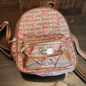 Juicy Couture Brown and Pink Backpack with Vintage Script And Pink Hearts